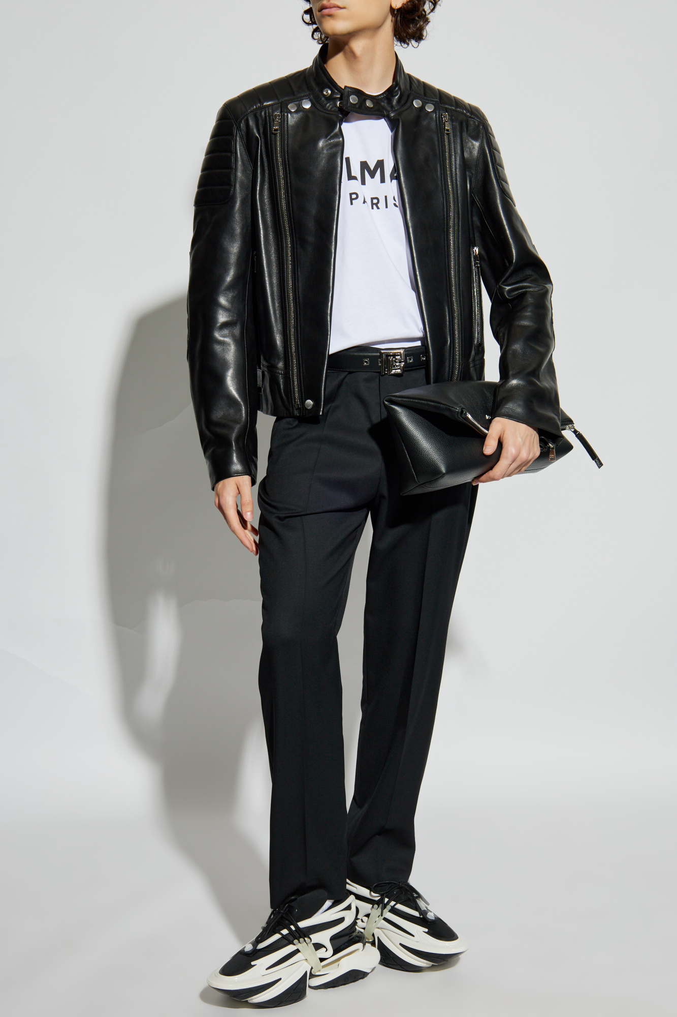 Balmain Leather jacket with stand-up collar | Men's Clothing